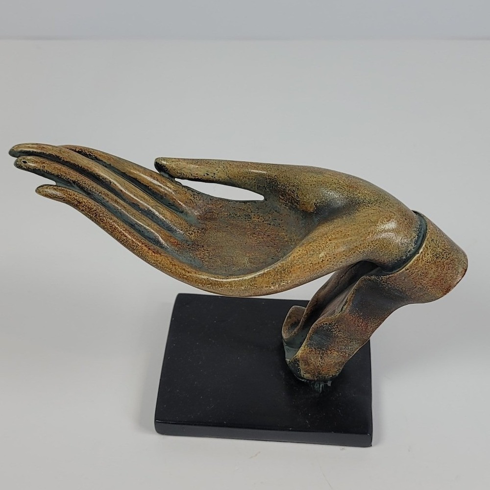 Bronze Tone Hand Sculpture Candle Holder Vintage Style Decorative Art Statue